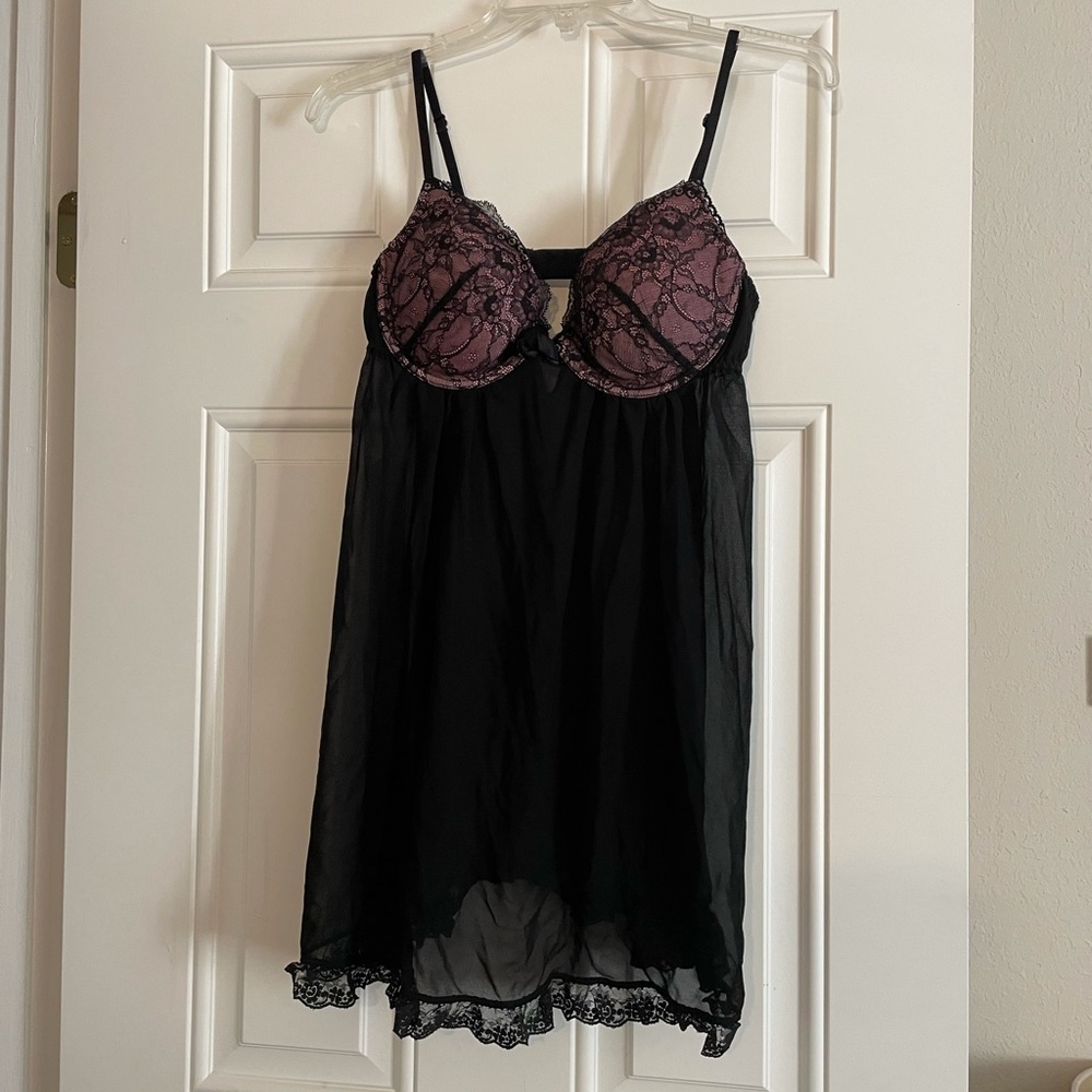 H&M Black and Purple Lace Chemise